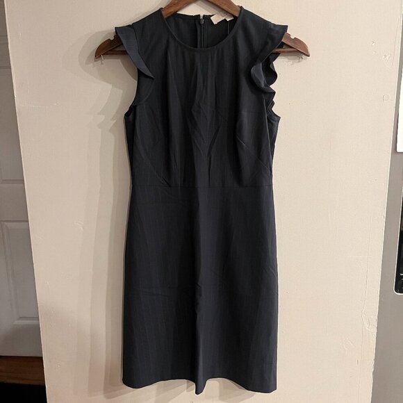 LOFT Women's Navy Blue Striped Flutter Sleeve Sheath Dress Size 00P NEW - Picture 1 of 5